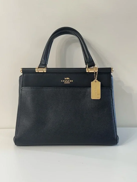 Coach Black Leather Satchel with Gold Hardware and Detachable Strap - Picture 3 of 9